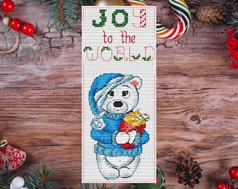 Christmas Present - Bookmark PDF Cross Stitch Pattern - New Year Gift - Gift for reader and book lover - Festive Bookmark / Card Teddy Bear
