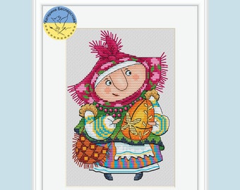 Natalka cross stitch PDF pattern - Happy Easter PDF cross stitch pattern - Ukrainian Folk Mood embroidery - Easter eggs chart - Woman chart