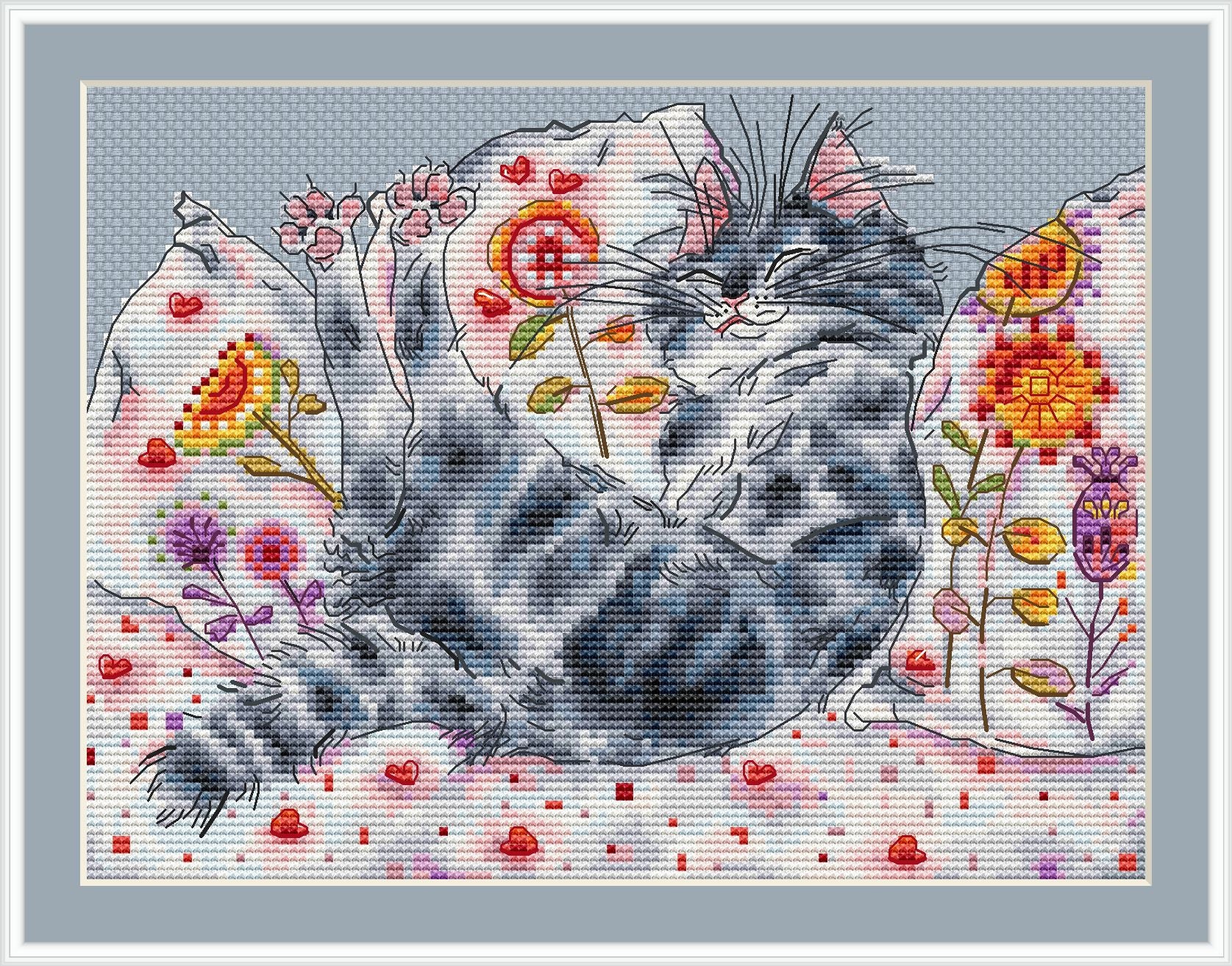 Cross stitch kit Romantic cat