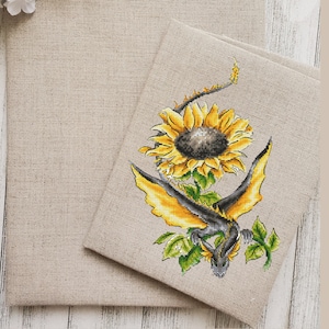 Sunflower Dragon PDF cross stitch pattern - Grey Yellow Dragon x-stitch - Dragon custodian of the sun counted chart - Cute Dragon embroidery
