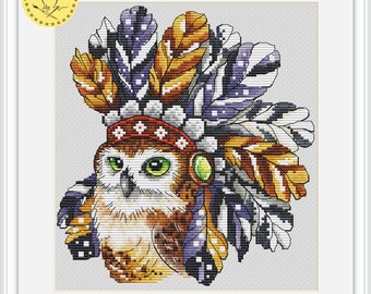 Patrón de punto de cruz Power Animal Owl PDF Descarga instantánea - Gráfico de bordado de espíritus tutelares - Patrón pdf contado búho
