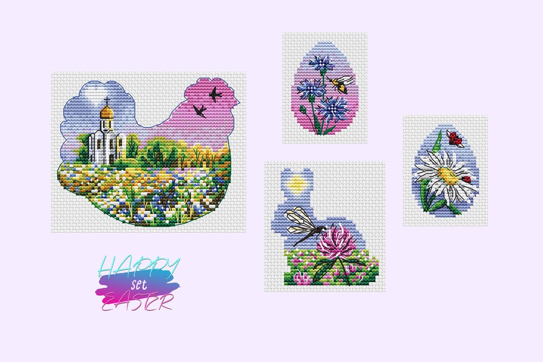 Happy Easter Set PDF Cross Stitch Pattern - Easter Chicken Counted ...