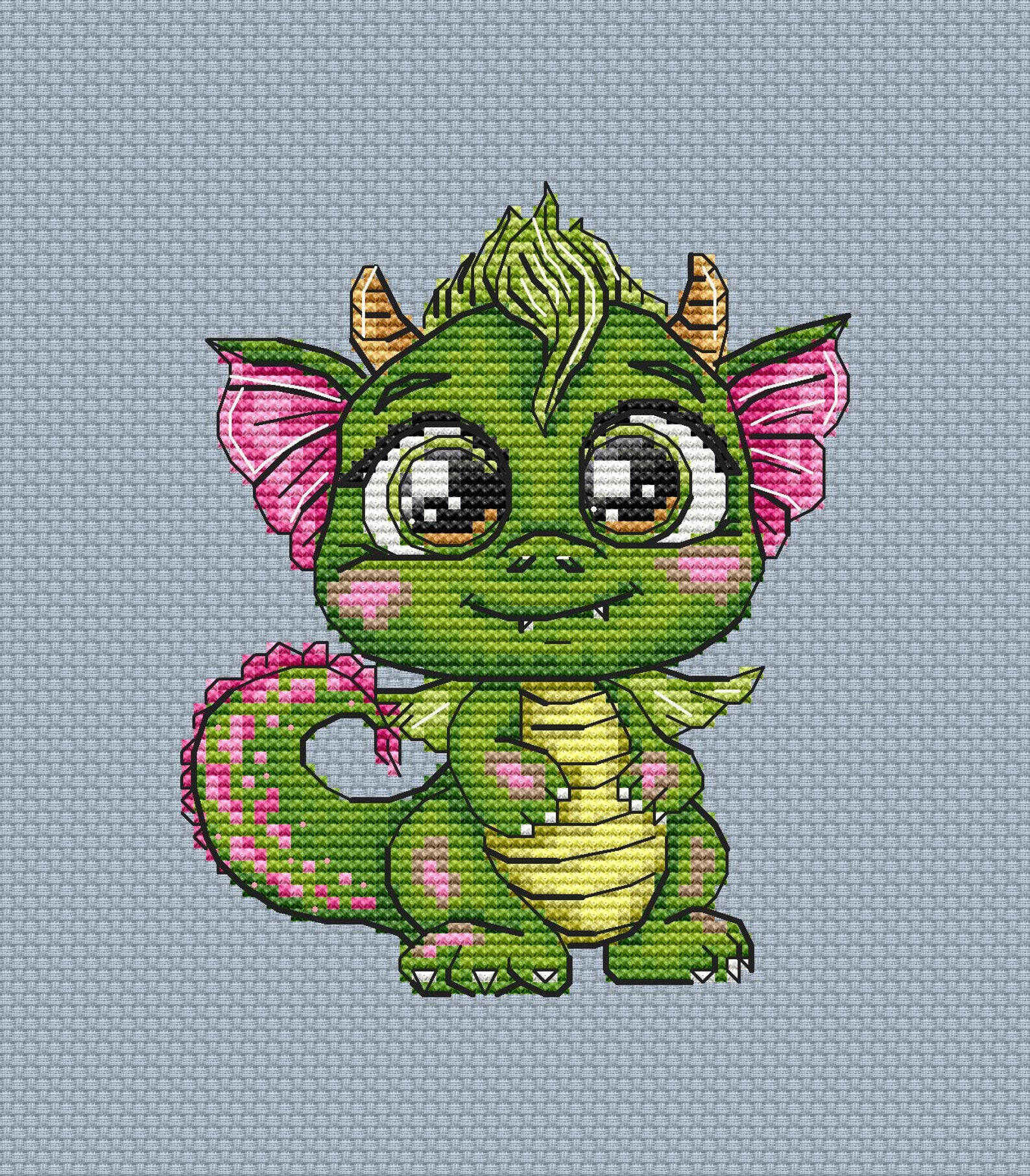 Cute Little Dragon PDF Cross Stitch Pattern - Green Dragon Embroidery ...
