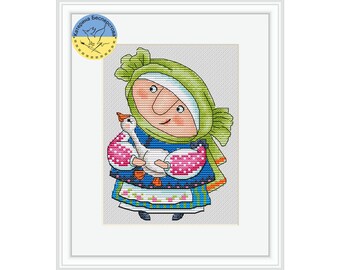 Ulyanka cross stitch - Funny Ukrainian Girl PDF cross stitch pattern - Ukrainian Folk Style embroidery pdf - goose chart - Woman chart