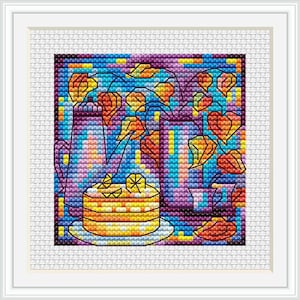 Kitchen miniature PDF cross stitch pattern - Lemon cake still life counted pdf - Mini patterns cross stitch - small tiny xstitch