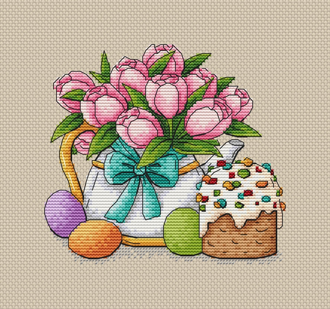 Happy Easter PDF Cross Stitch Pattern Easter Tulips Counted Cross