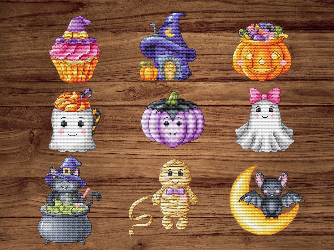 Happy Halloween Set of 9 Cute PDF Cross Stitch Patterns - Ghost - Magic ...
