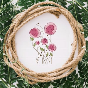 Patrones de punto de cruz PDF de flores rosas lindas - Punto de cruz contado de arte minimalista - Punto de cruz de patrón pequeño - Gráfico cuadrado - amapola de punto x