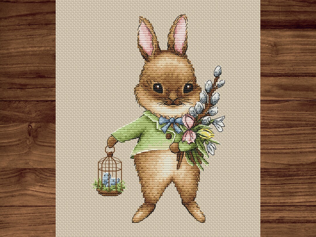 Happy Easter PDF Cross Stitch Pattern - Easter Bunny Counted Cross ...