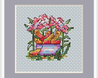 Patrón punto de cruz PDF miniatura jardín - Sampler Jardinero punto de cruz contado - Mini patrones punto de cruz - Phloxes y peras