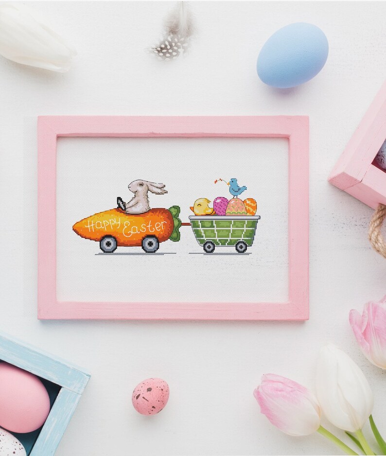 Happy Easter PDF Cross Stitch Pattern - Easter Bunny Counted Cross ...
