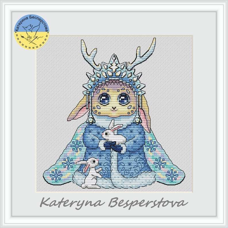 Forest Fairy with PDF cross stitch pattern Winter Princess counted cross stitch Fantasy embroidery pdf Snowflake embroidery image 2