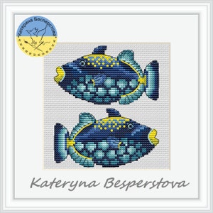 Triggerfish Fish PDF cross stitch pattern - Triggerfish Fish cross stitch - Gift For Fishermen - Aquarium embroidery PDF chart