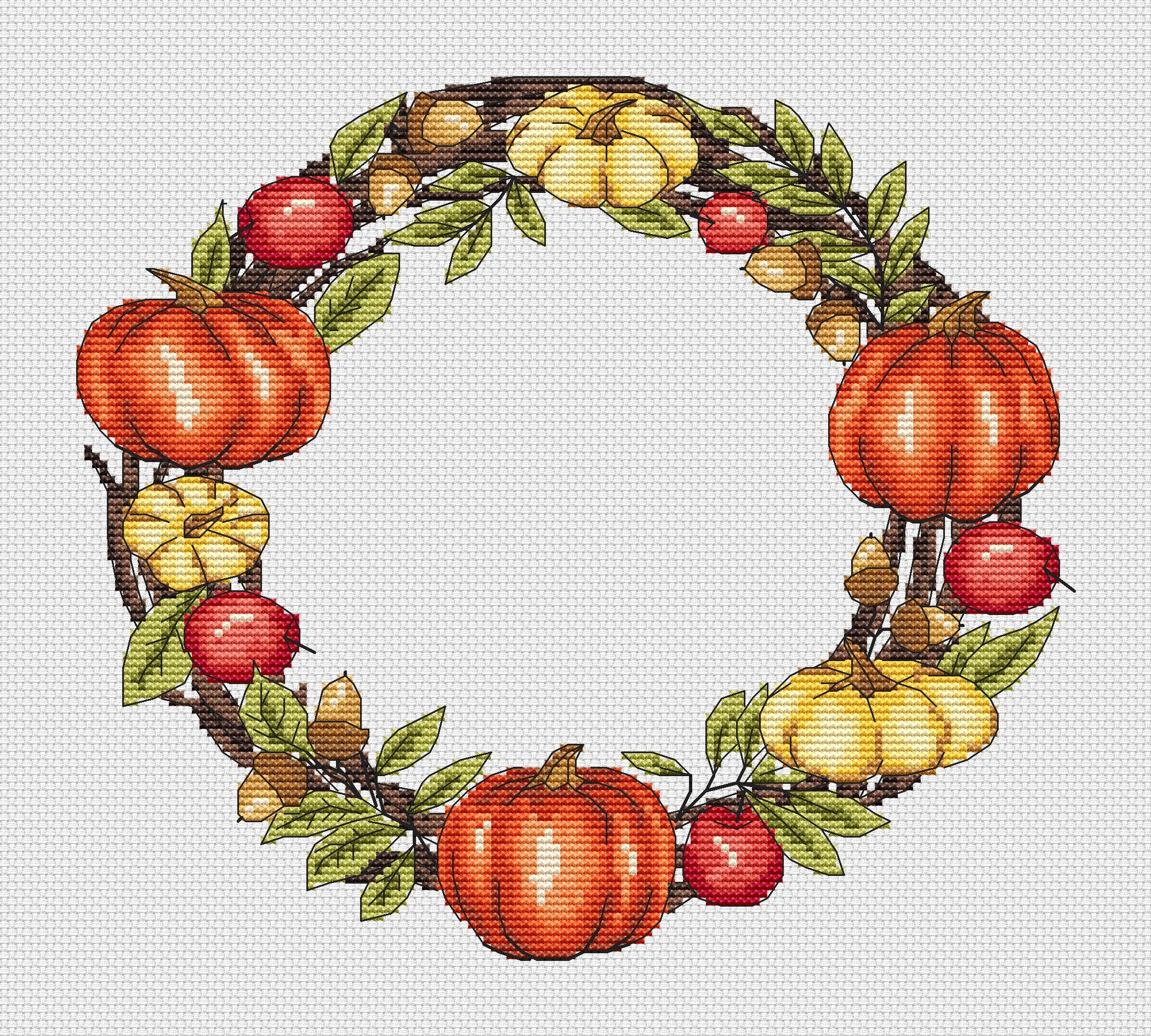 Autumn Harvest Wreath PDF Cross Stitch Pattern - Pumpkins - Golden ...