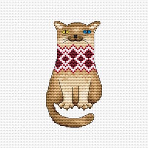 Cat in a scarf PDF cross stitch pattern - Cat cross stitch - Blue Yellow eyes counted pattern - Winter Cat embroidery pdf chart