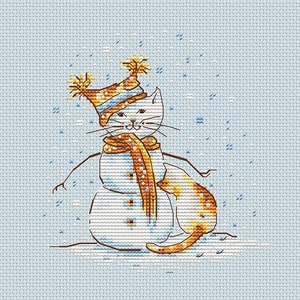 Cat the Snowman PDF cross stitch pattern - Winter mood counted chart - Cute Snowman x-stitch pattern - Kitten embroidery pattern