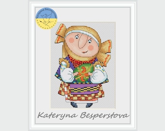 Zoriana cross stitch - Happy Easter PDF cross stitch pattern - Ukrainian Folk Style embroidery pdf - Easter eggs chart - Woman pdf chart