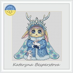 Forest Fairy with PDF cross stitch pattern Winter Princess counted cross stitch Fantasy embroidery pdf Snowflake embroidery image 1