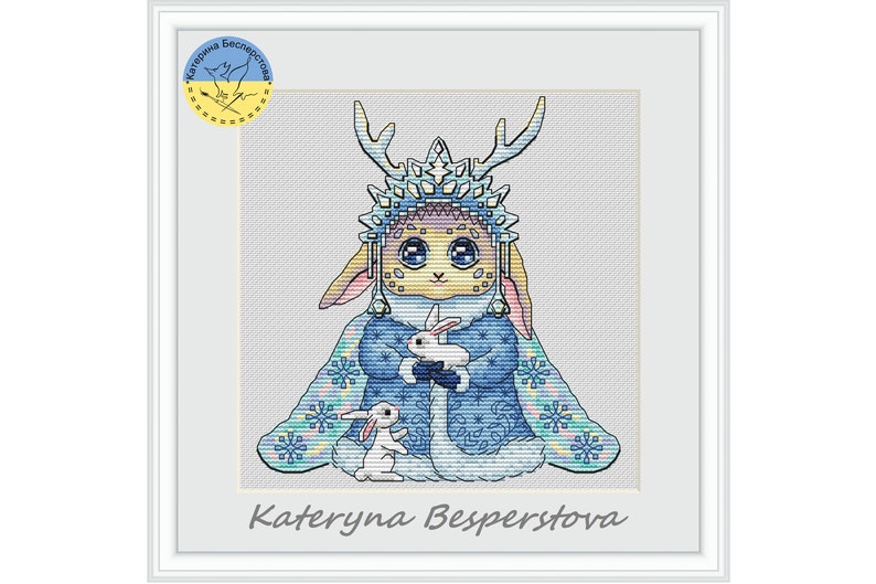 Forest Fairy with PDF cross stitch pattern Winter Princess counted cross stitch Fantasy embroidery pdf Snowflake embroidery image 1