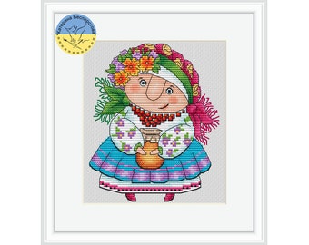 Stefaniia cross stitch - Funny Ukrainian Girl PDF cross stitch pattern - Ukrainian Folk Style embroidery pdf  - Woman chart