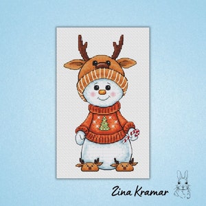 Deer from Snowman Collection - PDF cross stitch pattern - Little Cute Snowman - design for plastic canvas - Christmas tree decoration