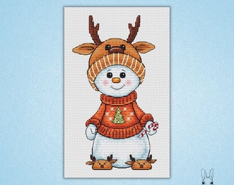 Deer from Snowman Collection - PDF cross stitch pattern - Little Cute Snowman - design for plastic canvas - Christmas tree decoration