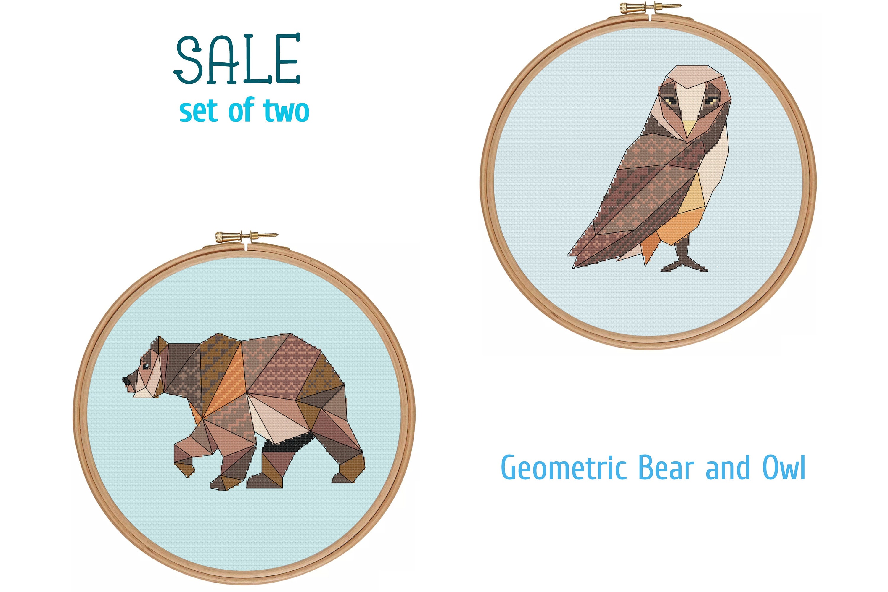 SALE: Owl and Bear geometric PDF xstitch patterns