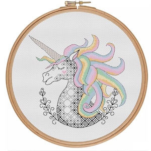 Unicorn - PDF Blackwork Cross Stitch Pattern - Rainbow Pride