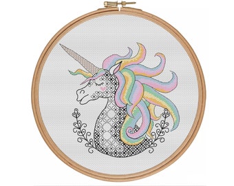 Unicorn - PDF Blackwork Cross Stitch Pattern - Rainbow Pride