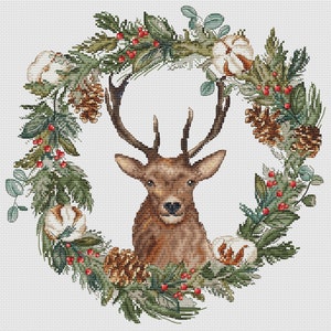 Christmas Wreath With a Deer PDF Cross Stitch Pattern - Winter Cotton ...