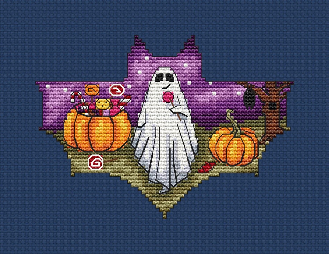 Halloween PDF Cross Stitch Pattern - Cute Ghost - Pumpkin Chart ...