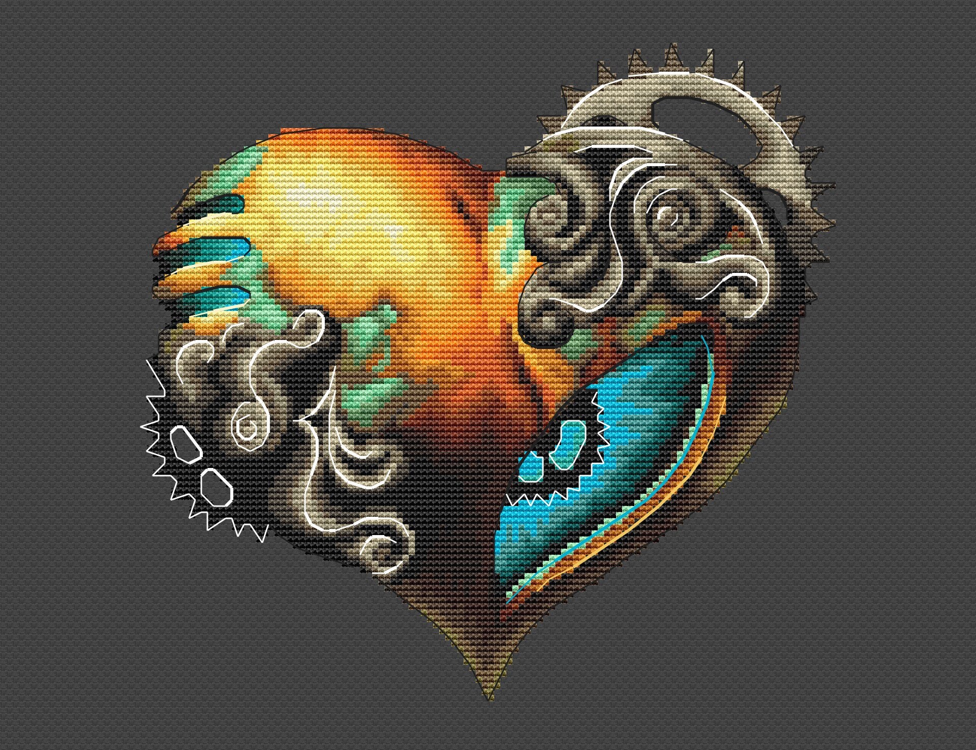 Steampunk Heart PDF Cross Stitch Pattern - Steampunk Love Counted ...