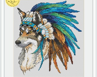 Power Animal Wolf cross stitch pattern PDF Instant Download - Tutelary spirits embroidery chart - Wolf counted pdf pattern