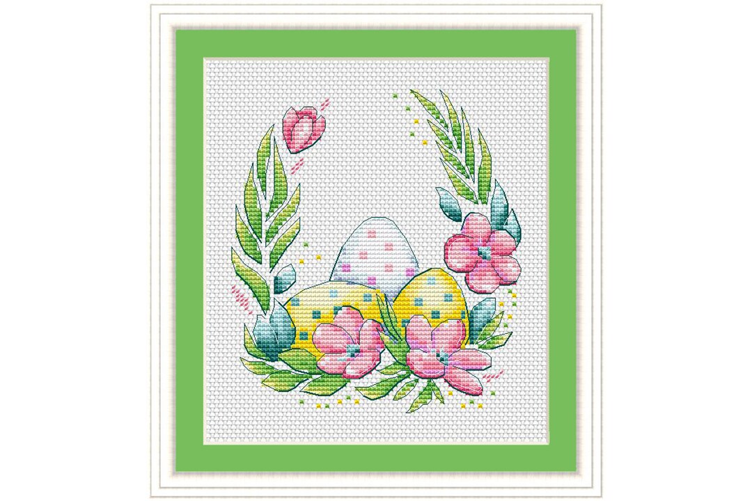 Spring Flowers Wreath PDF Cross Stitch Pattern Easter Eggs Cross Stitch ...