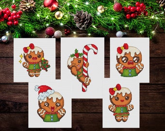SET OF 5: Christmas Ginger cookies PDF cross stitch pattern - New year counted pdf chart - New Year decoration - Winter mood pdf embroidery