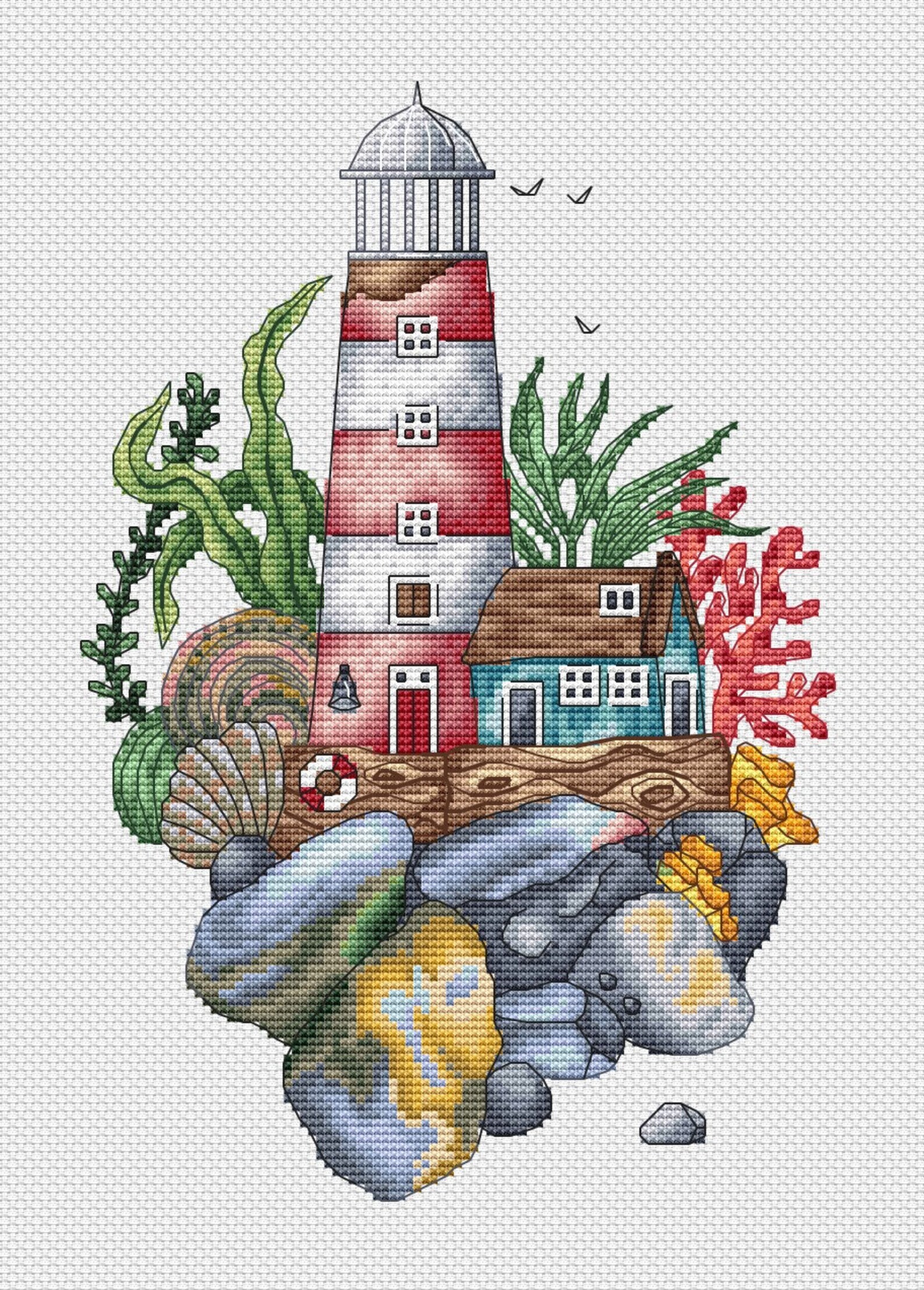 Lighthouse on Stones PDF Cross Stitch Pattern Needlepoint Etsy