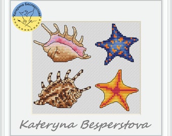 Sea Shell Sampler PDF cross stitch pattern - Shells cross stitch - Shells collection pdf chart - Sea creatures downloadable pattern