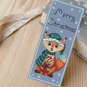 Marque-page festif SAL / Card Fox - Marque-page PDF Cross Stitch Pattern - Noël - Nouvel An - Cadeau pour lecteur et amateur de livres
