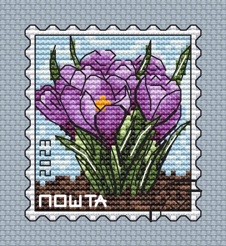 Purple Crocus Post Stamp PDF Cross Stitch Pattern - Flower Embroidery ...