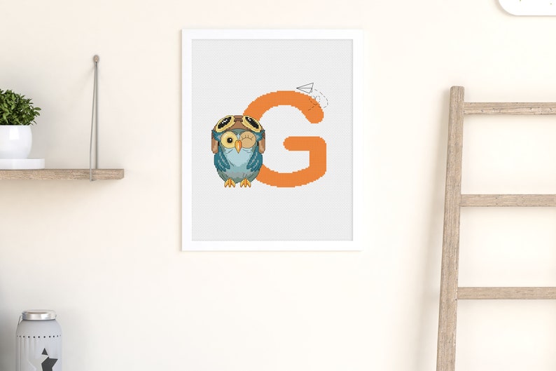 Owl Children Monogram Letter G PDF Cross Stitch Pattern Etsy