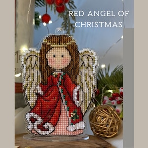 Kerst Rode Engel PDF kruissteekpatroon engel - Angel Girl telkaart - Baby Girl engel klein patroon - patroon voor Plastic canvas