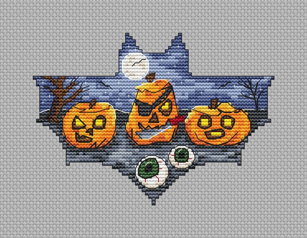 Halloween PDF Cross Stitch Pattern - Cute Ghost Bat - Pumpkin Chart ...