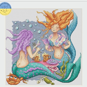 Two Mermaids PDF cross stitch patterns - Mermaids  cross stitch chart - Best Friends embroidery pdf chart - Sea Princess counted chart