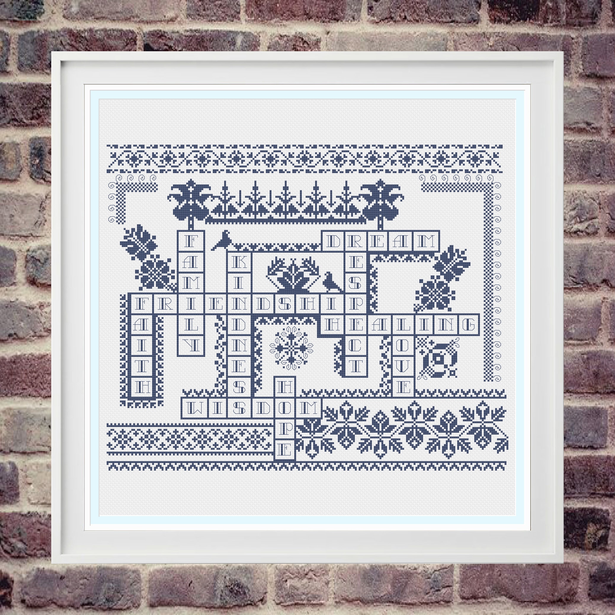 Crossword Sampler Folk Ornament Cross Stitch Pattern Etsy