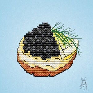 Black Caviar Sandwich - PDF Cross Stitch Pattern - Kitchen Embroidery Chart Printable - Kitchen counted PDF - Caviar Sandwich cross stitch