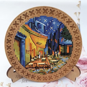 Tiny PDF cross stitch pattern - Cafe  Terrace at Night van Gogh - Miniature counted pdf chart  Mini pattern Vincent van Gogh
