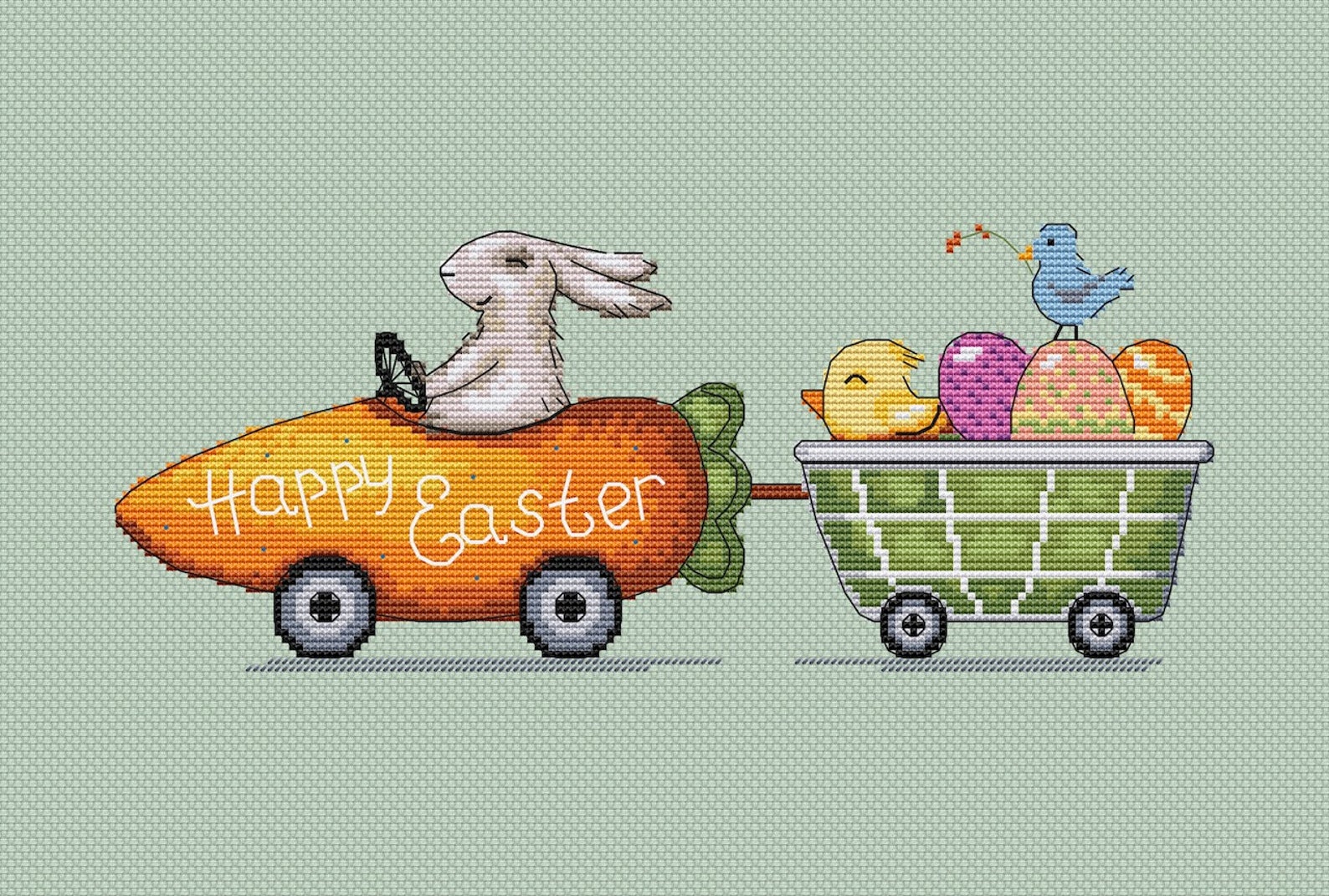 Happy Easter PDF Cross Stitch Pattern - Easter Bunny Counted Cross ...