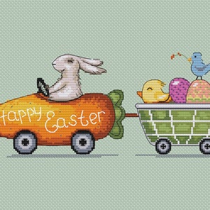 Happy Easter PDF Cross Stitch Pattern Easter Bunny Counted - Etsy