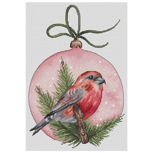 Bec-croisé des sapins - Grille point de croix PDF - Boule de Noël comptée pdf - Décoration du nouvel an - Grille oiseaux d'hiver comptés