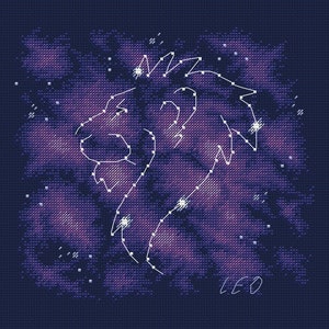 Löwe | PDF Kreuzstichmuster | Minimal Art | Sterne | Weltraum | Sternzeichen | Astronomie | Sternbild